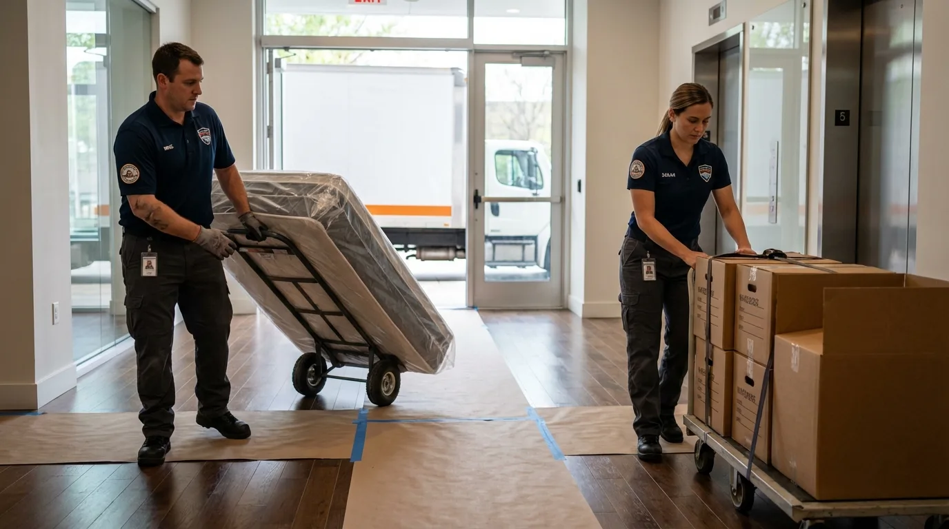 Professional apartment movers loading elevator in Florence, AZ